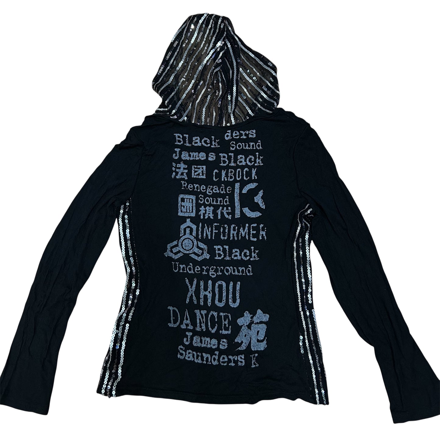 Women Black Graphic with Hooded Long Sleeve