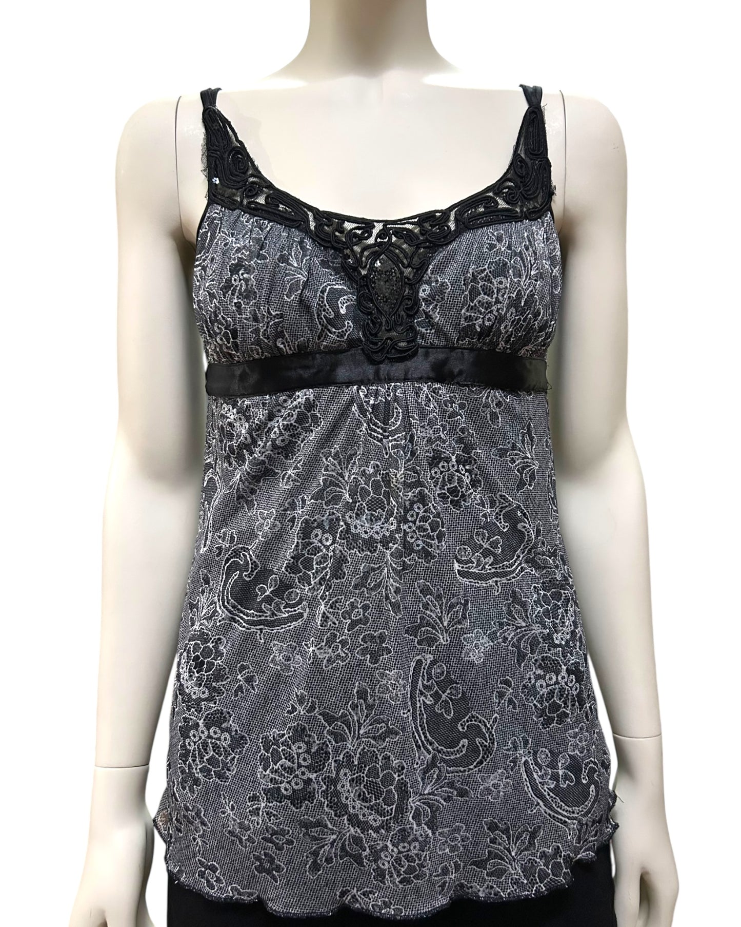 Black Sleeve Less Floral Lace Tie Top Small to Medium