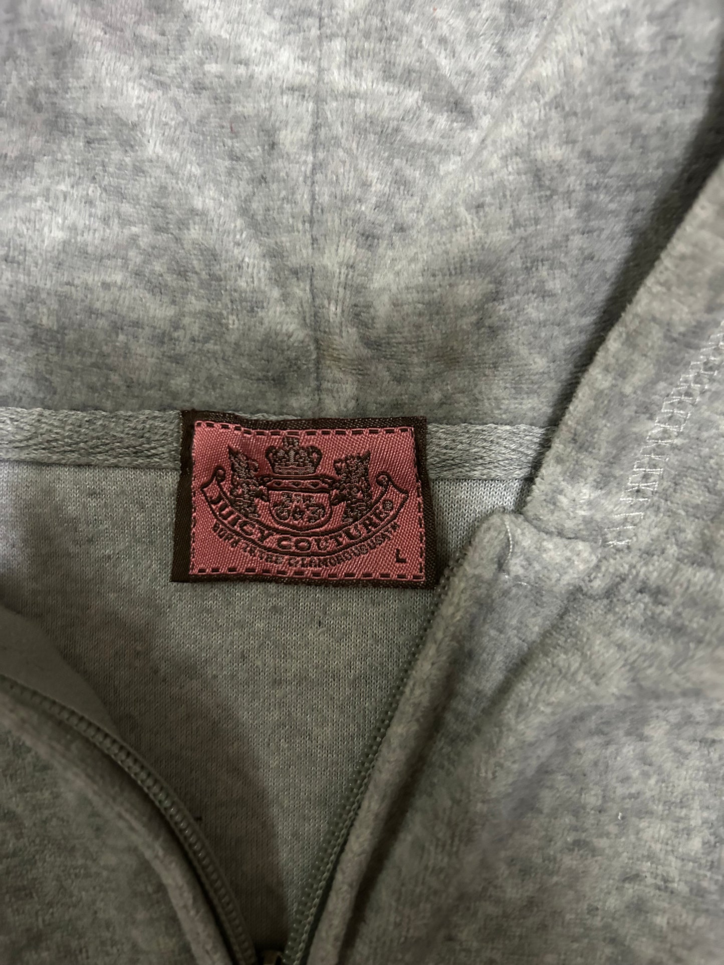 Y2k Juicy Couture Gray Zip Hoodie With Back Hit Large