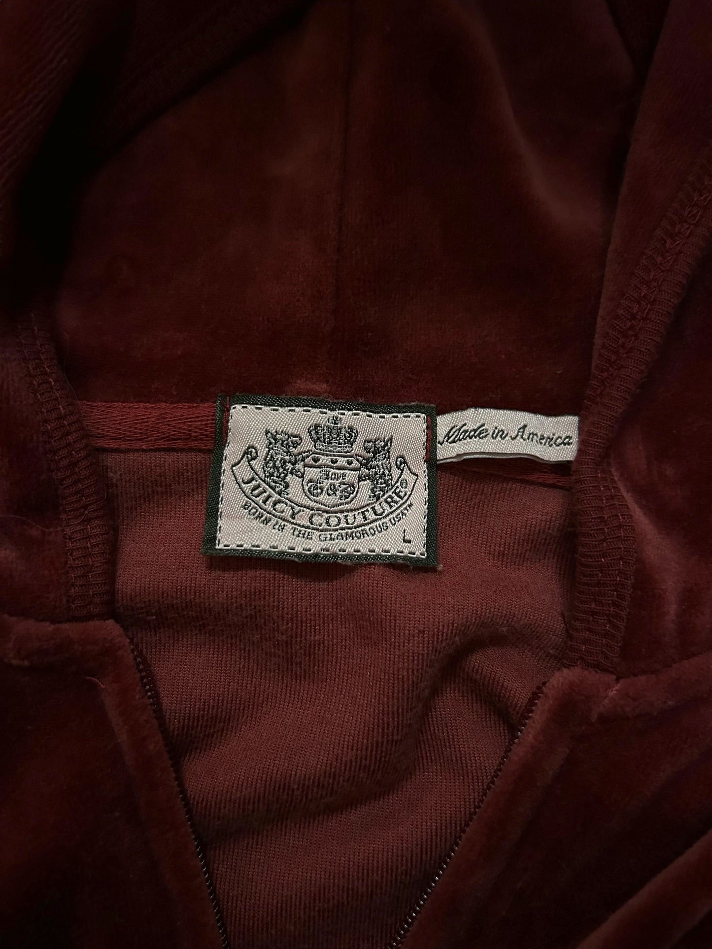 Y2k Juicy Couture Maroon Velour Zip Hoodie Once Upon A Time Back Hit Large