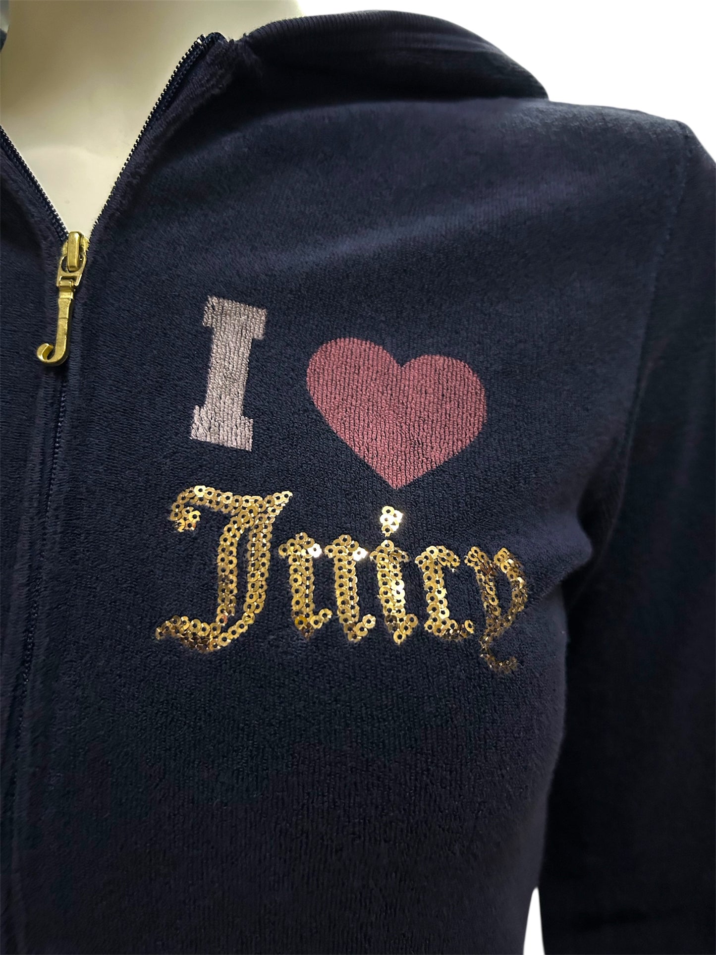 Y2K I love Juicy Couture Sequins Velour Full Zip Hoodie With Back Hit Small