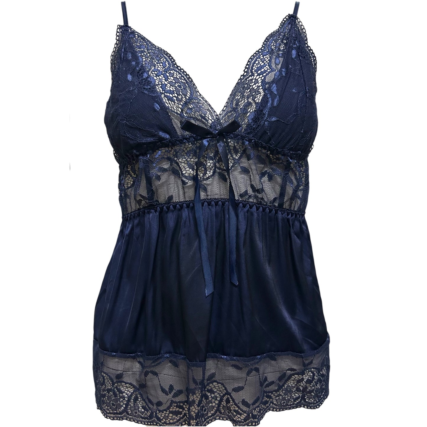 Midnight Sheer Blue Mesh & Lace Babydol Strappy Top