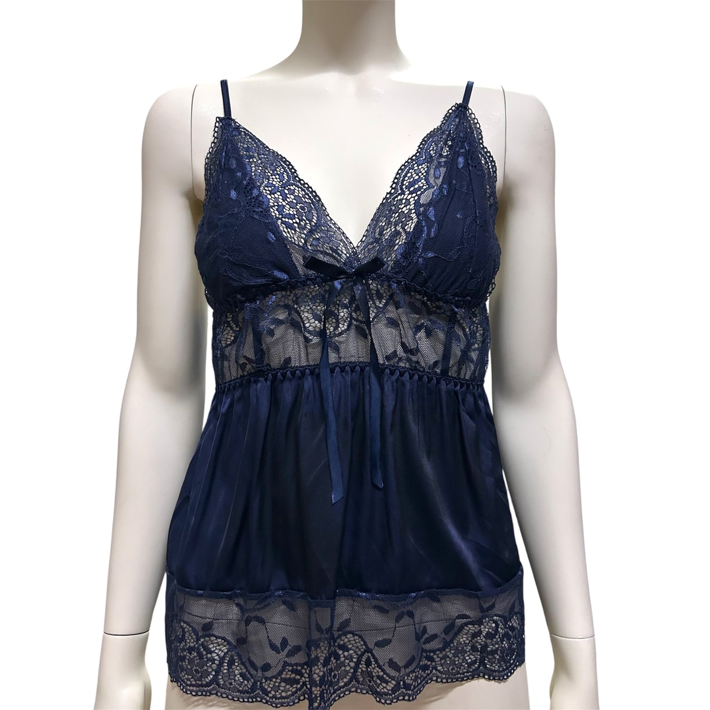 Midnight Sheer Blue Mesh & Lace Babydol Strappy Top