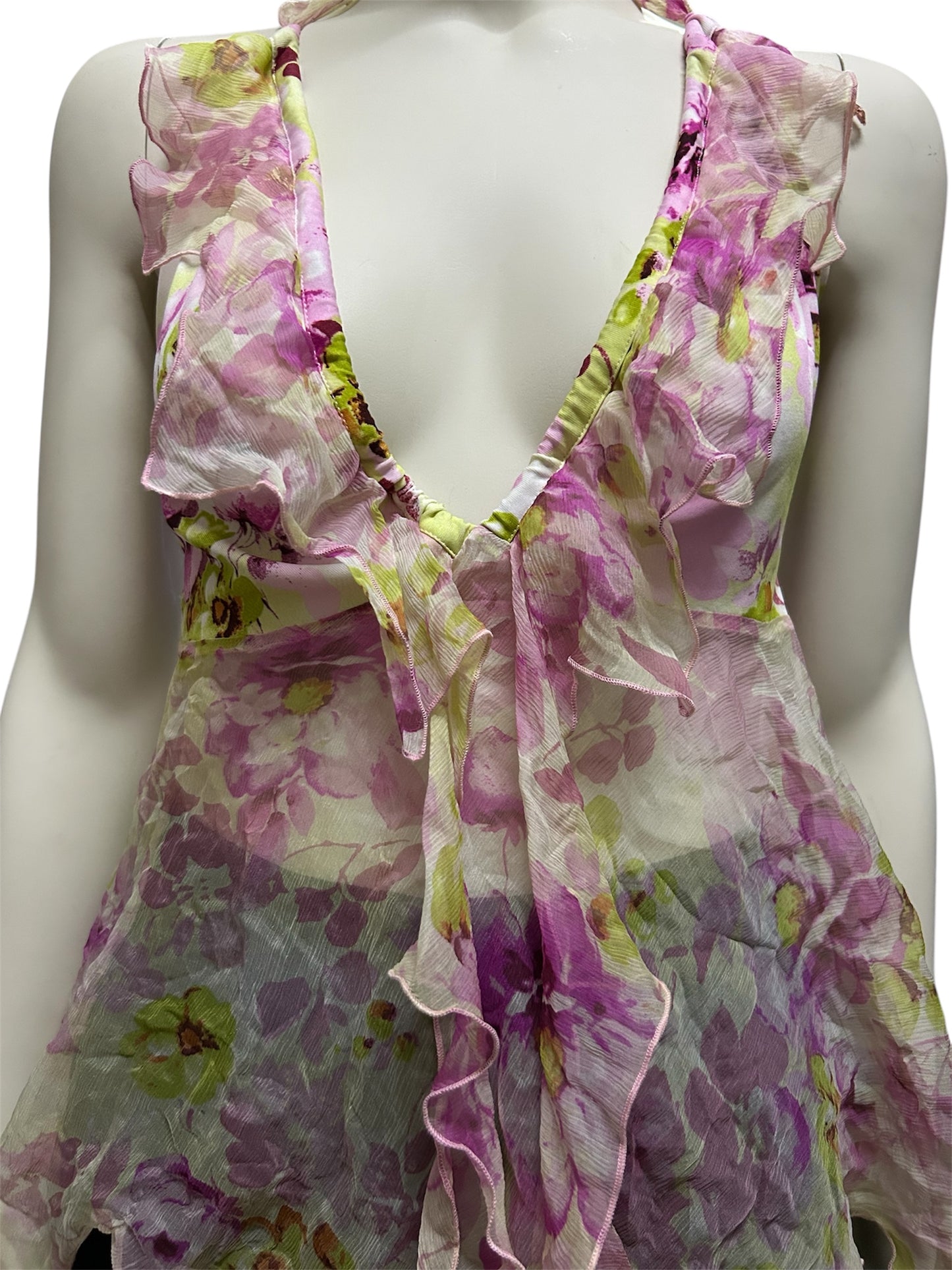 Sexy Floral Print Ruffled Halter Neck Tie Front Top