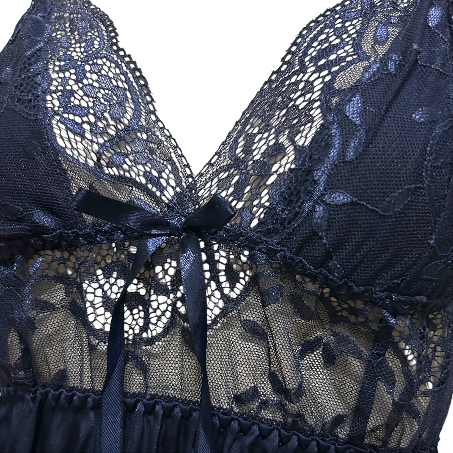 Midnight Sheer Blue Mesh & Lace Babydol Strappy Top