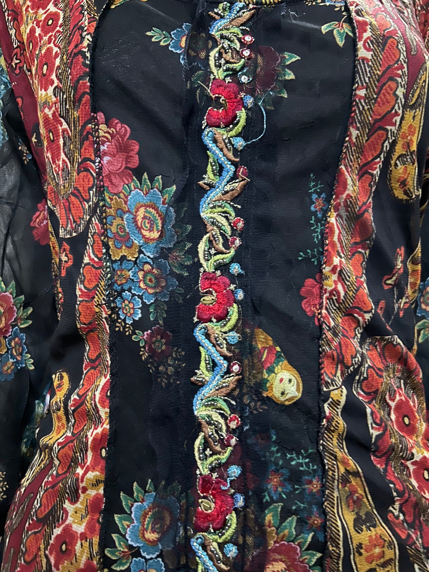 Women’s Floral and Nesting Doll Vintage Pattern With Lace Strip on front Long Sleeve
