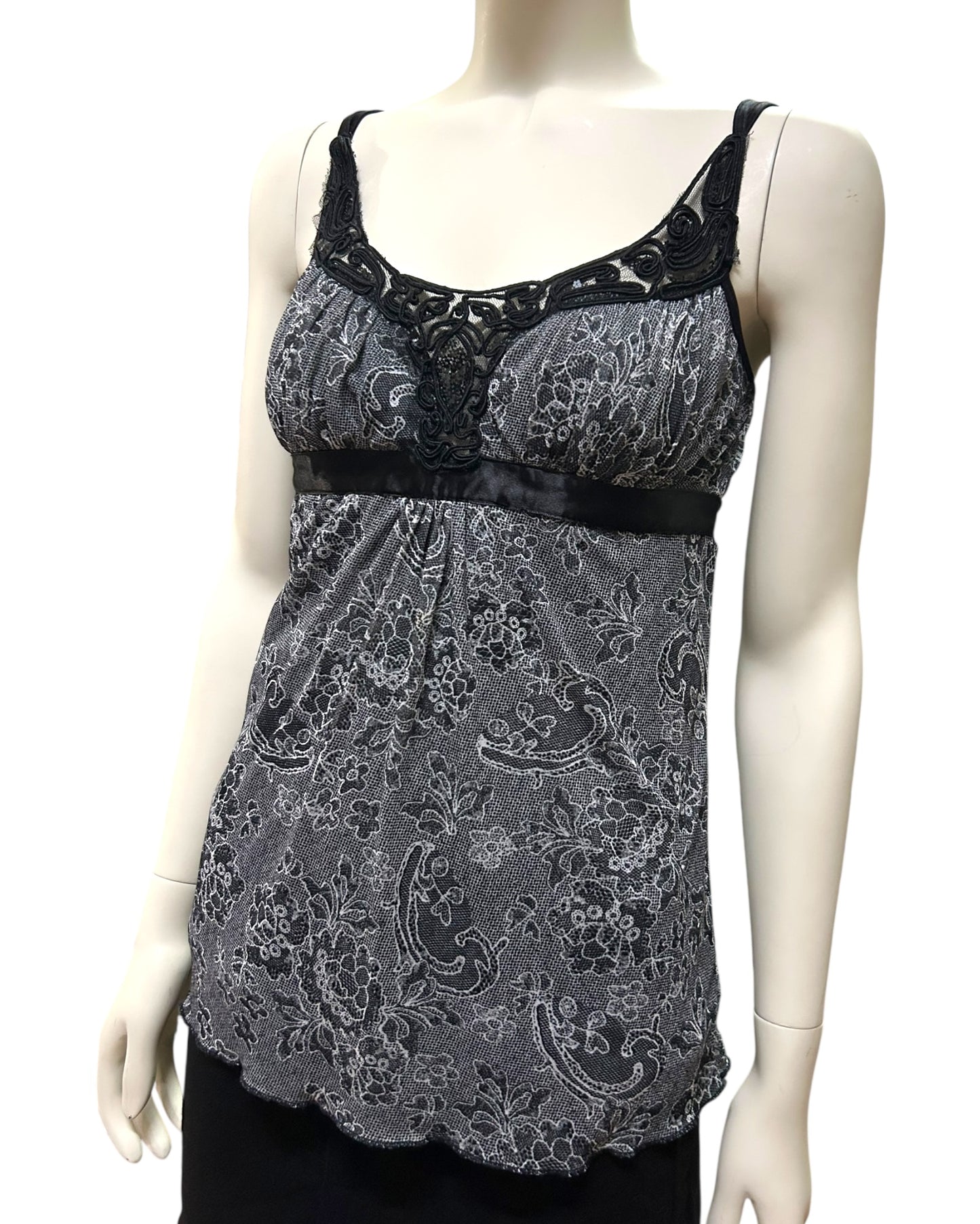Black Sleeve Less Floral Lace Tie Top Small to Medium