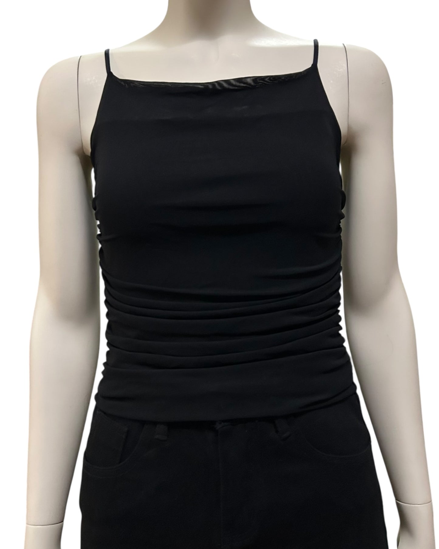 Black Ruched Square Neck Apron Cami Top Small