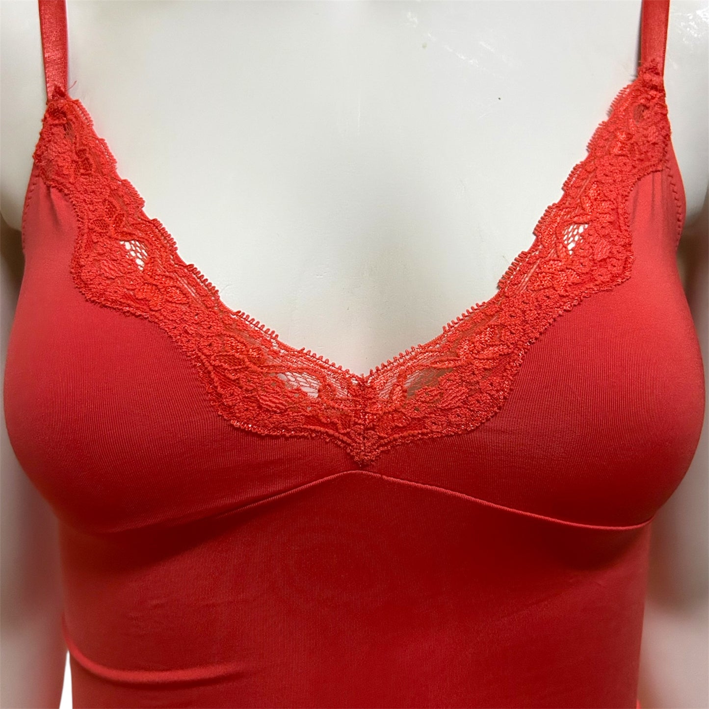 Coral Pink Contour Adjustable Strap Spagetti Lace Camisole Top