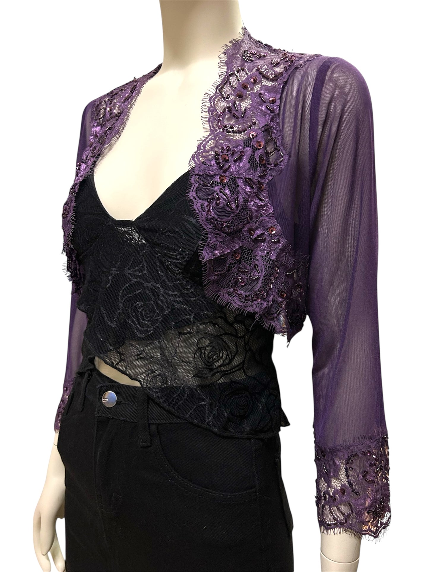 Purple Breaded Crop Top Cardigan XS