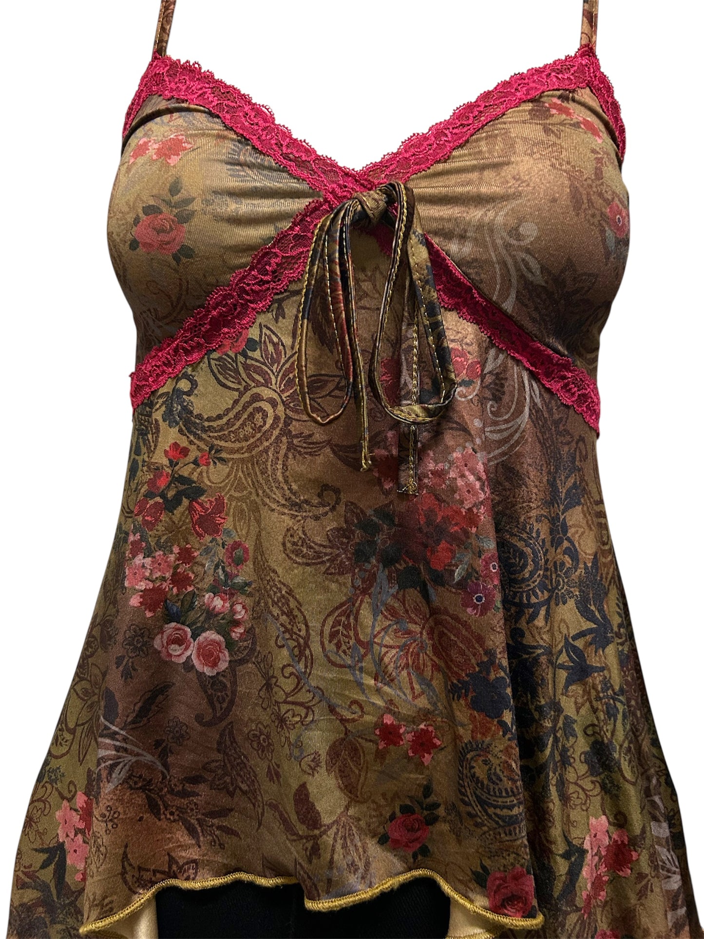 Y2K Floral Asymmetrical Trim Bow Tie Boho Sleeveless Cami Going Out Cami Top