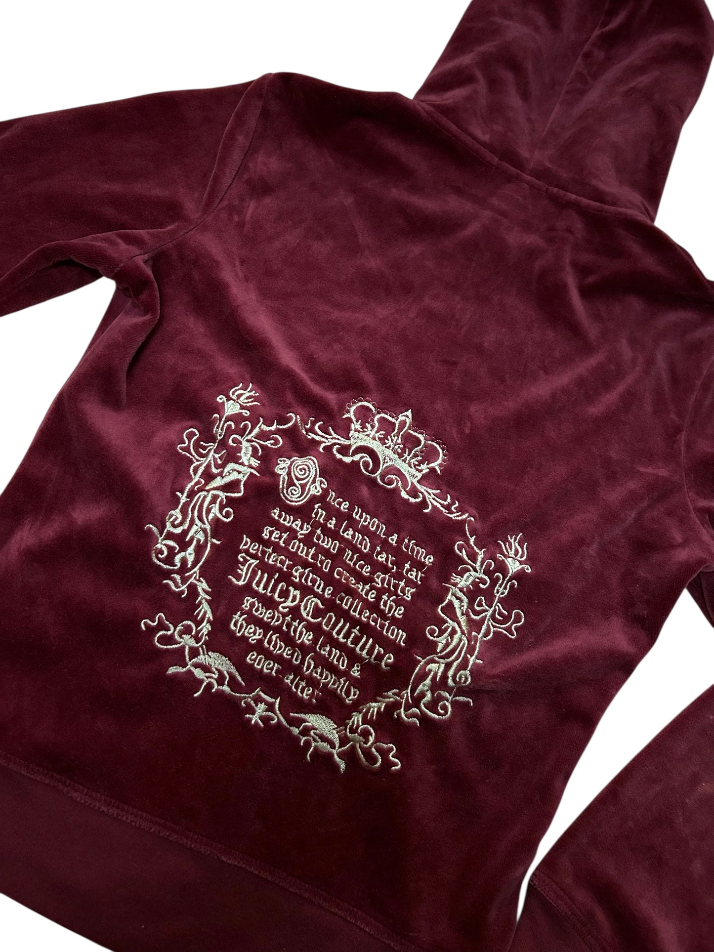 Y2k Juicy Couture Maroon Velour Zip Hoodie Once Upon A Time Back Hit Large