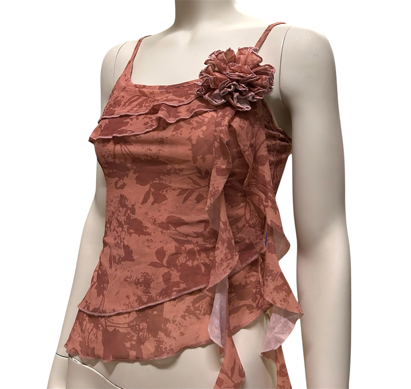 Women’s Flower Print 3d Floral Design Asymmetrical Hem Cami Top