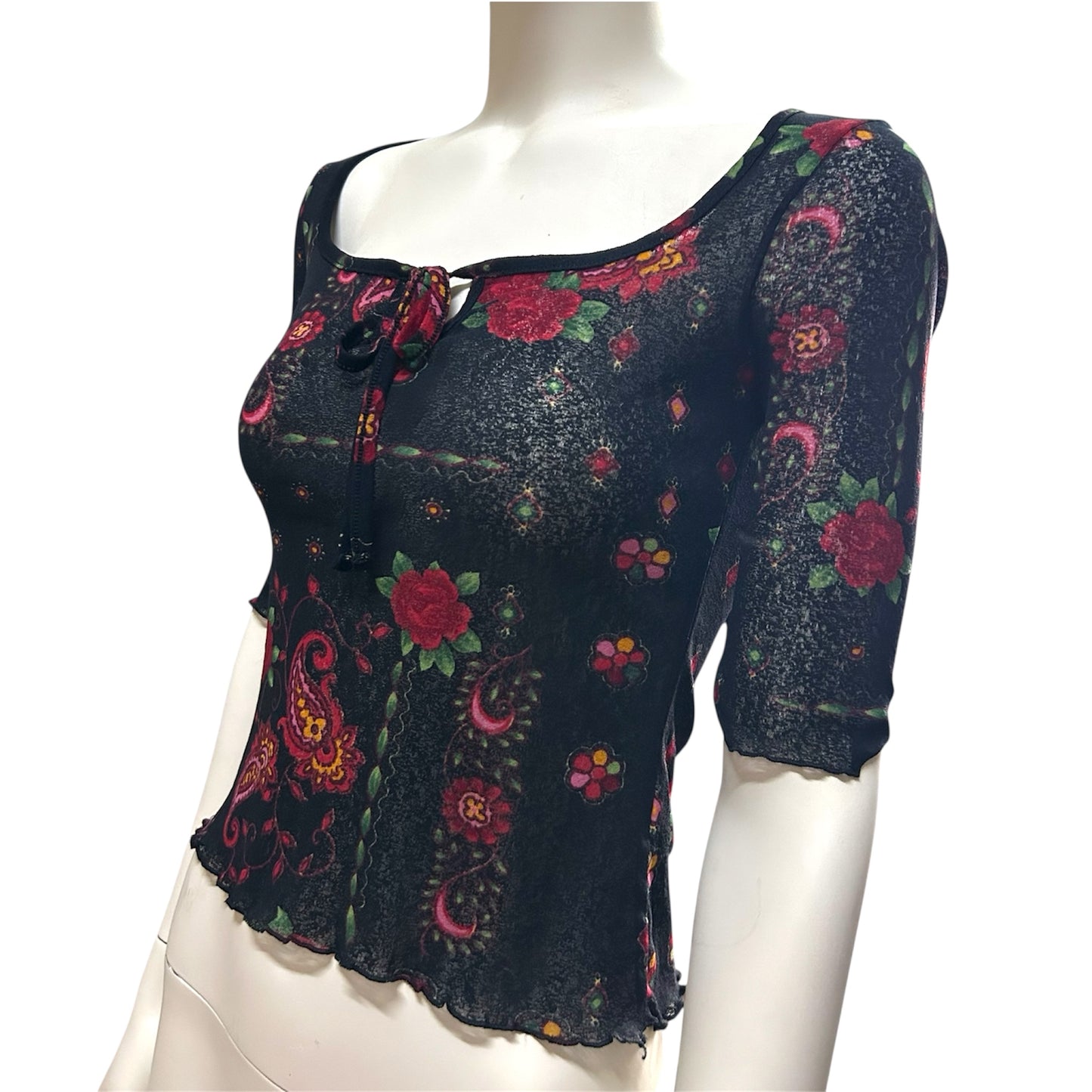Half Sleeve Floral Print With Font Tie Top