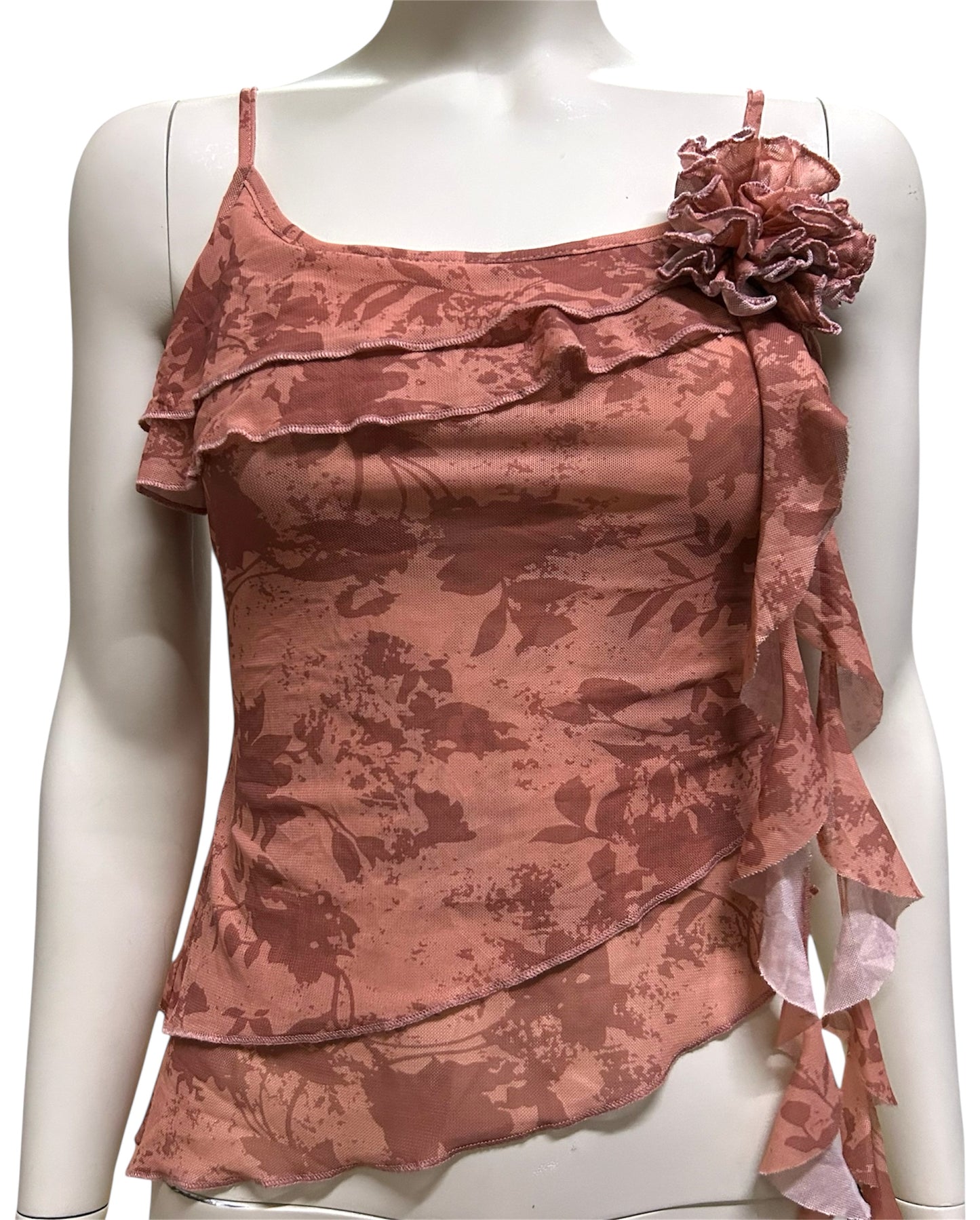 Women’s Flower Print 3d Floral Design Asymmetrical Hem Cami Top