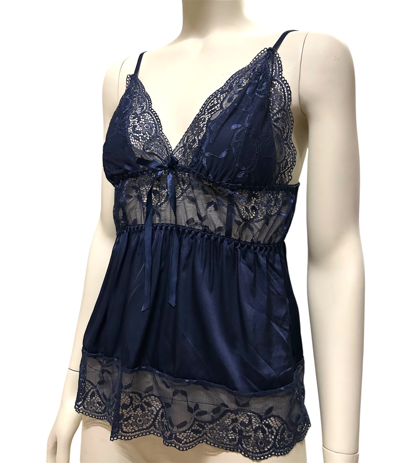 Midnight Sheer Blue Mesh & Lace Babydol Strappy Top