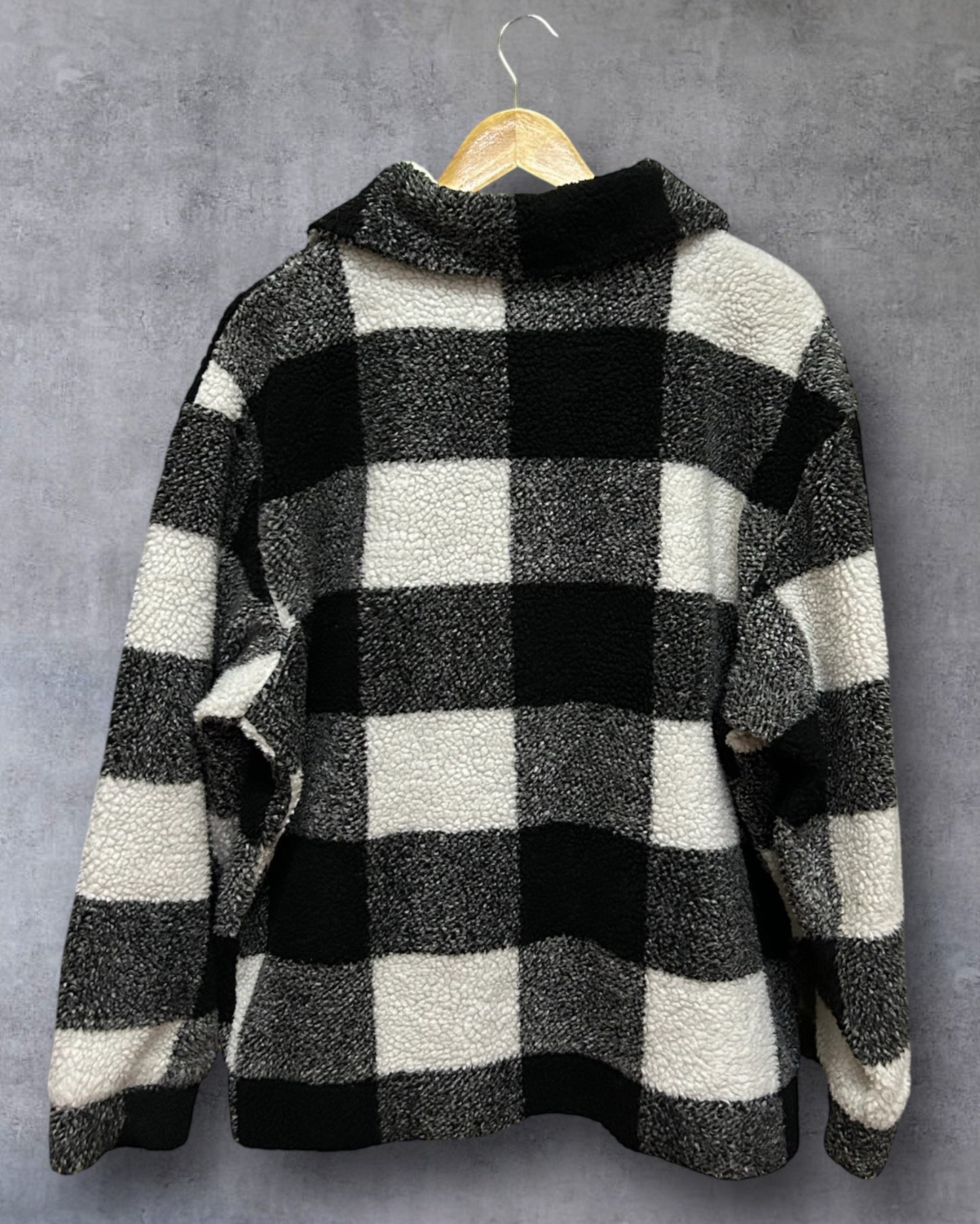Black Fleece with Stand Collar Zip Winter Jacket Large