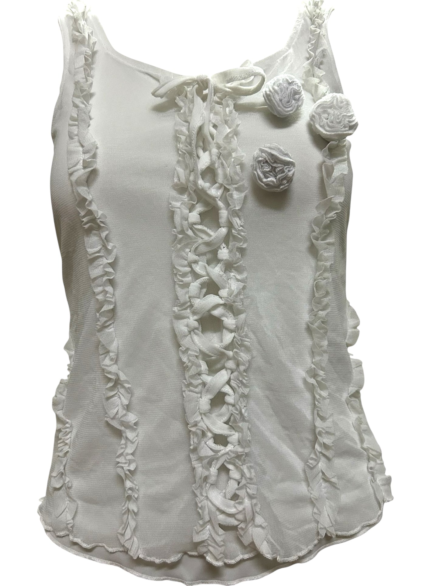 Women Slim White Ruffled Sleeveless Top