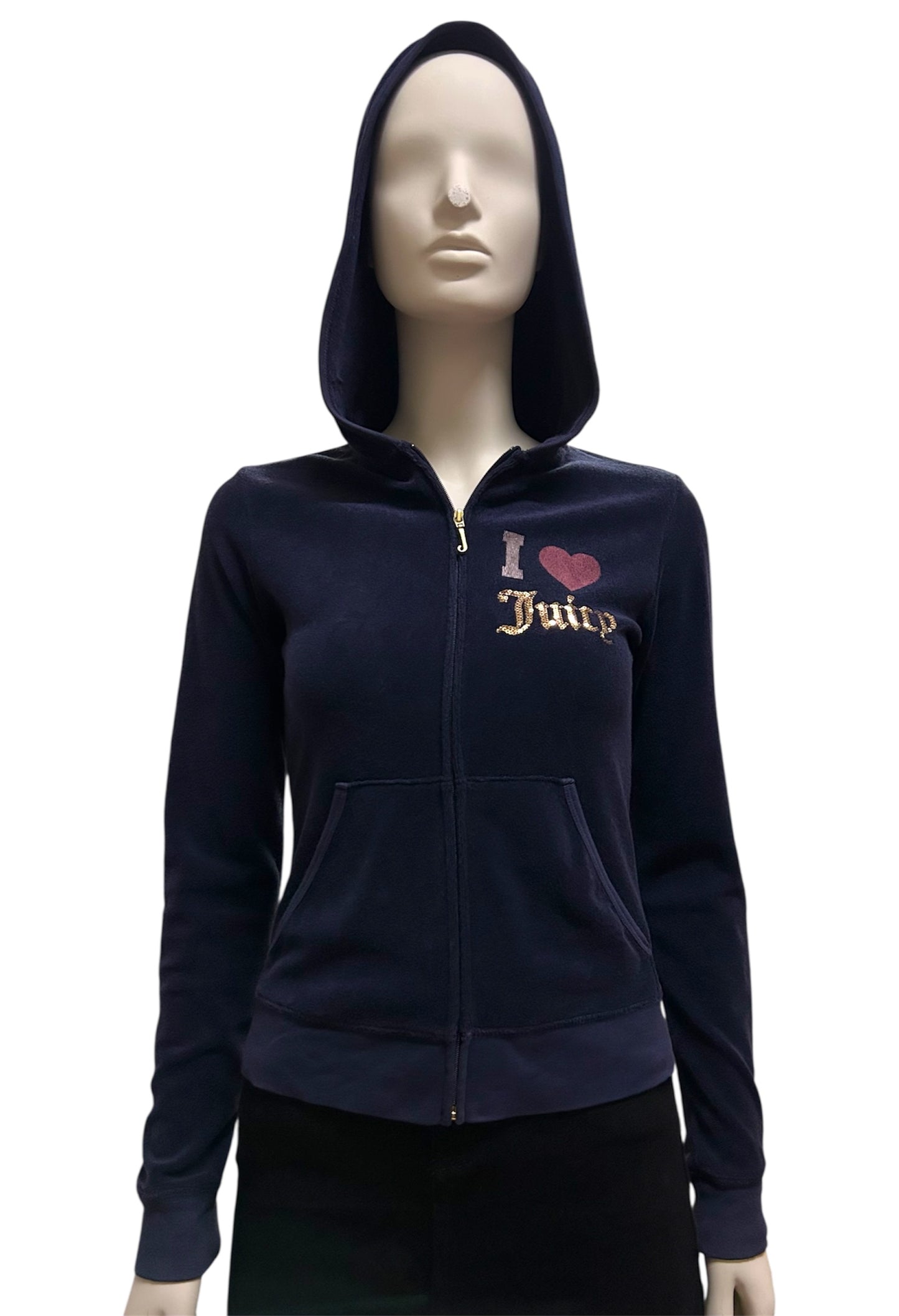 Y2K I love Juicy Couture Sequins Velour Full Zip Hoodie With Back Hit Small