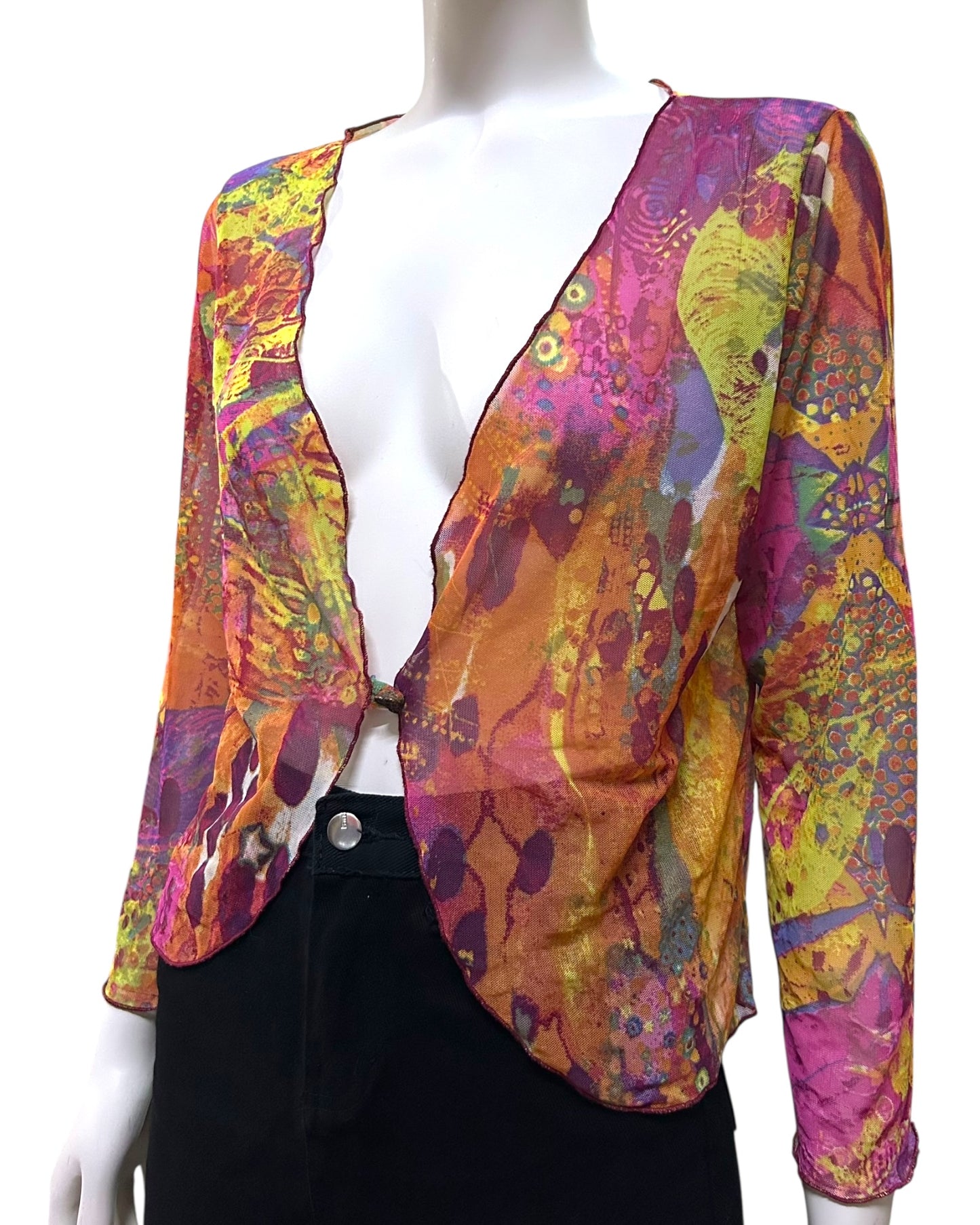 Colorful Asymetrical Mesh Cover Up Medium