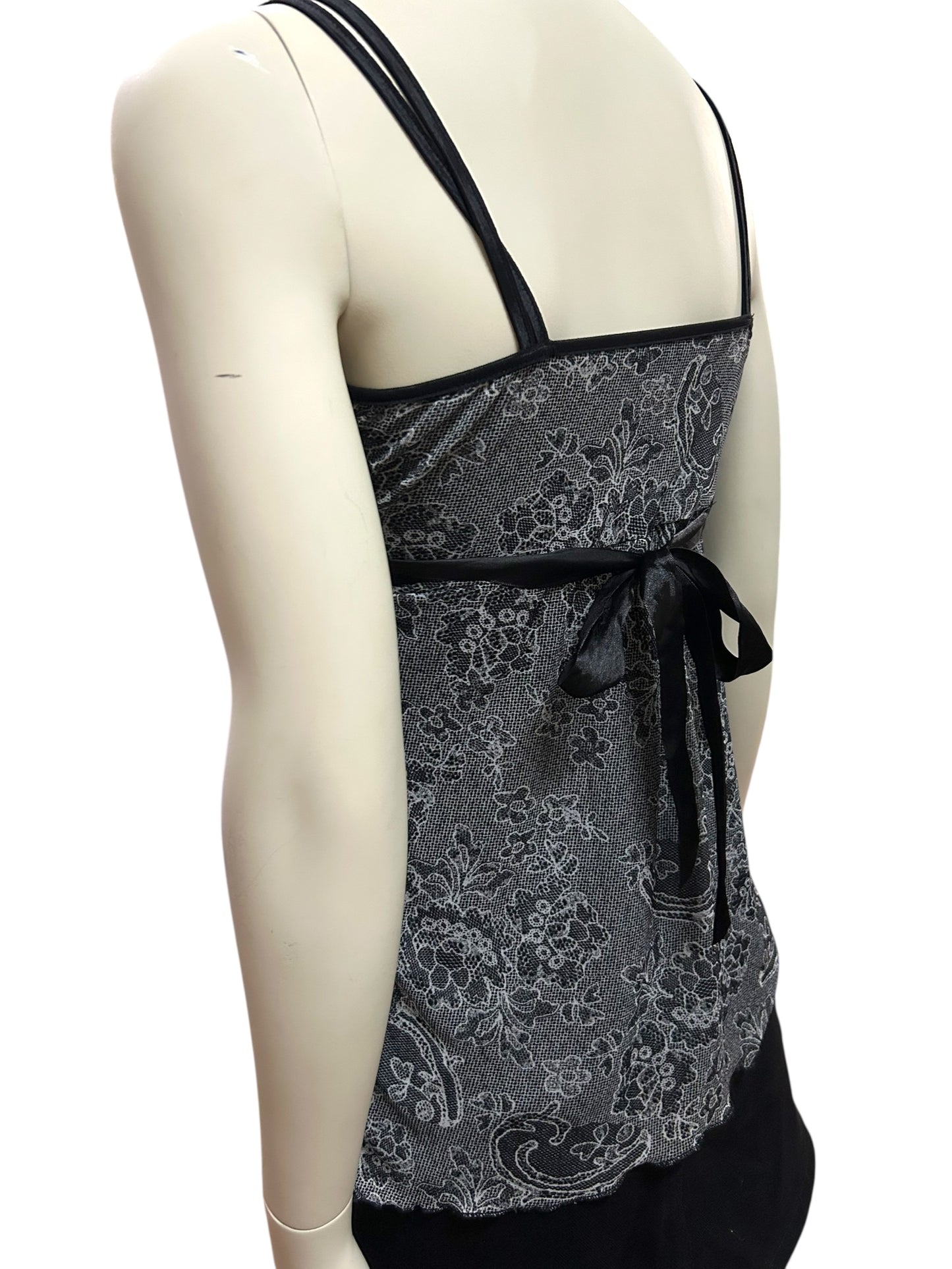 Black Sleeve Less Floral Lace Tie Top Small to Medium