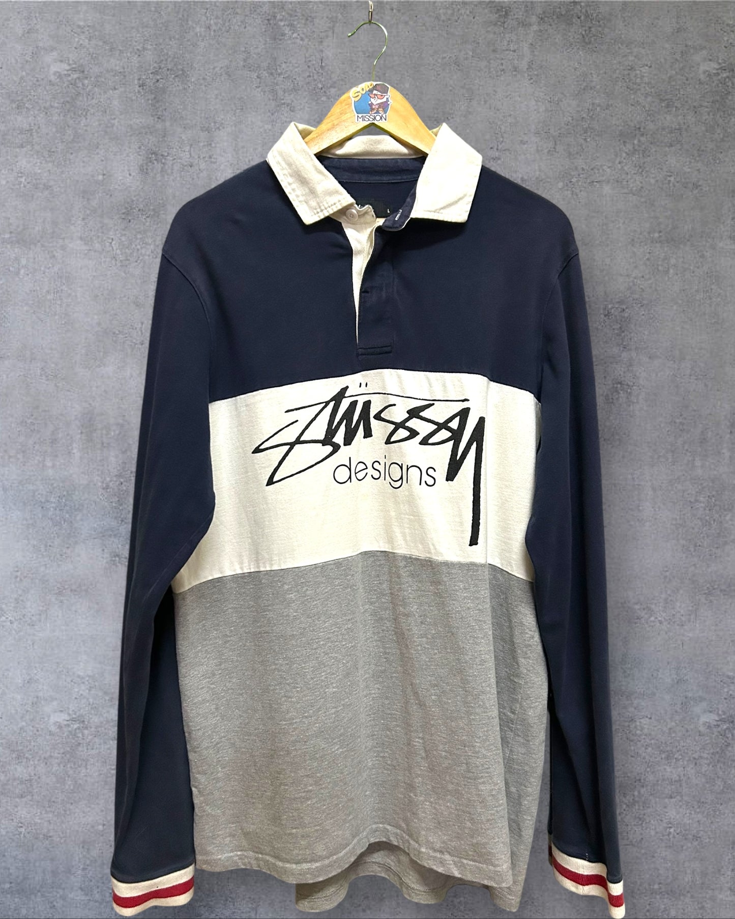 Stussy Spell Out Long Sleeve Polo L to XL Fit