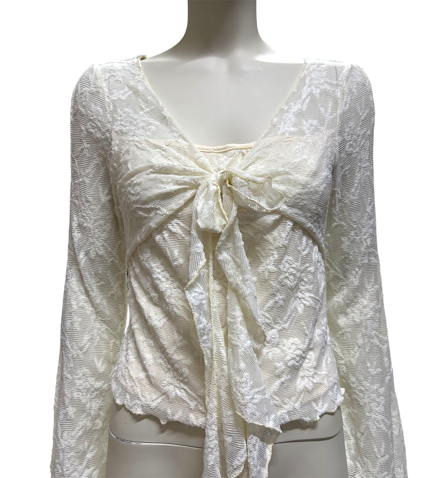 Off White Floral Lace Longsleeve Top
