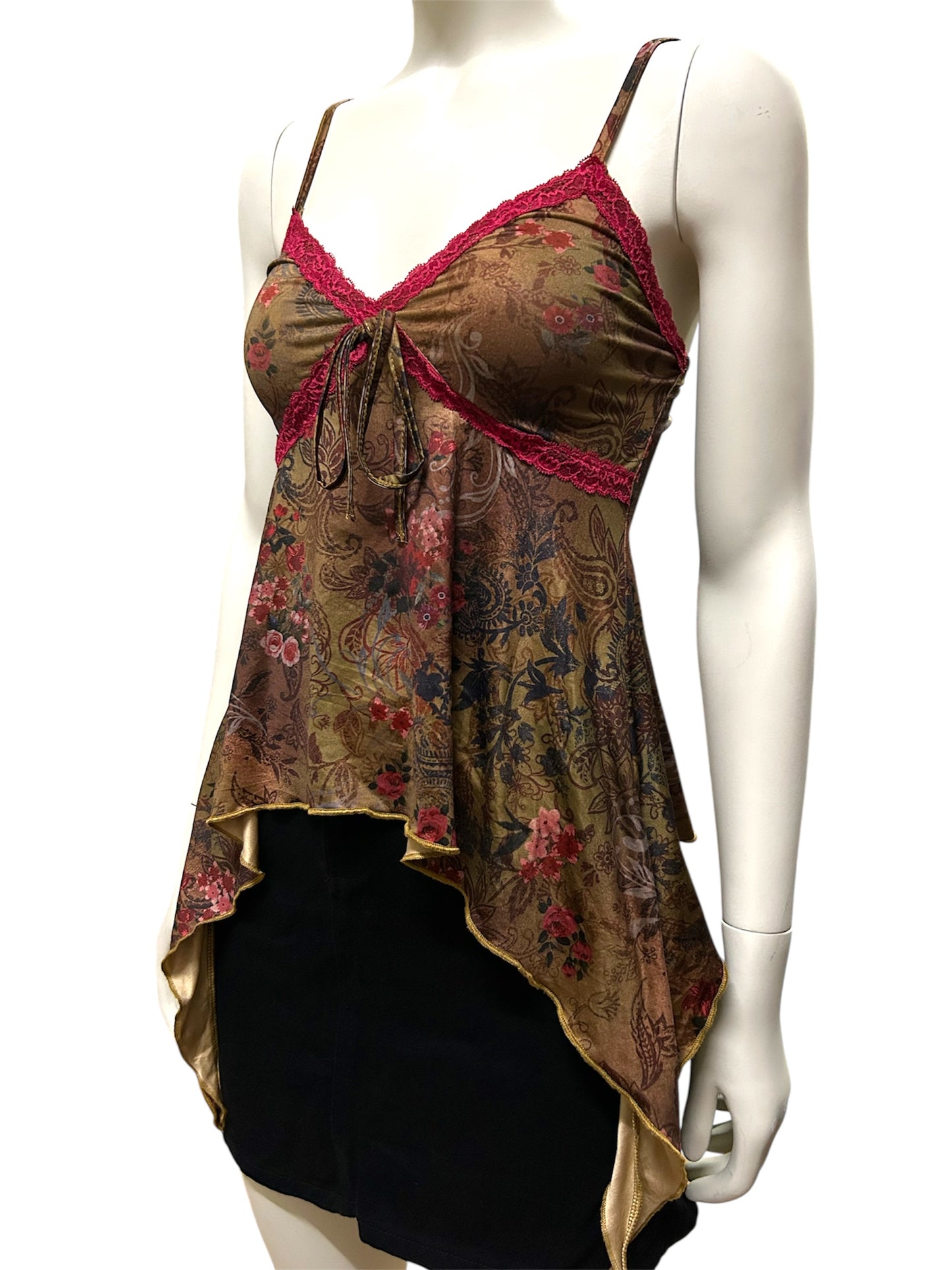 Y2K Floral Asymmetrical Trim Bow Tie Boho Sleeveless Cami Going Out Cami Top