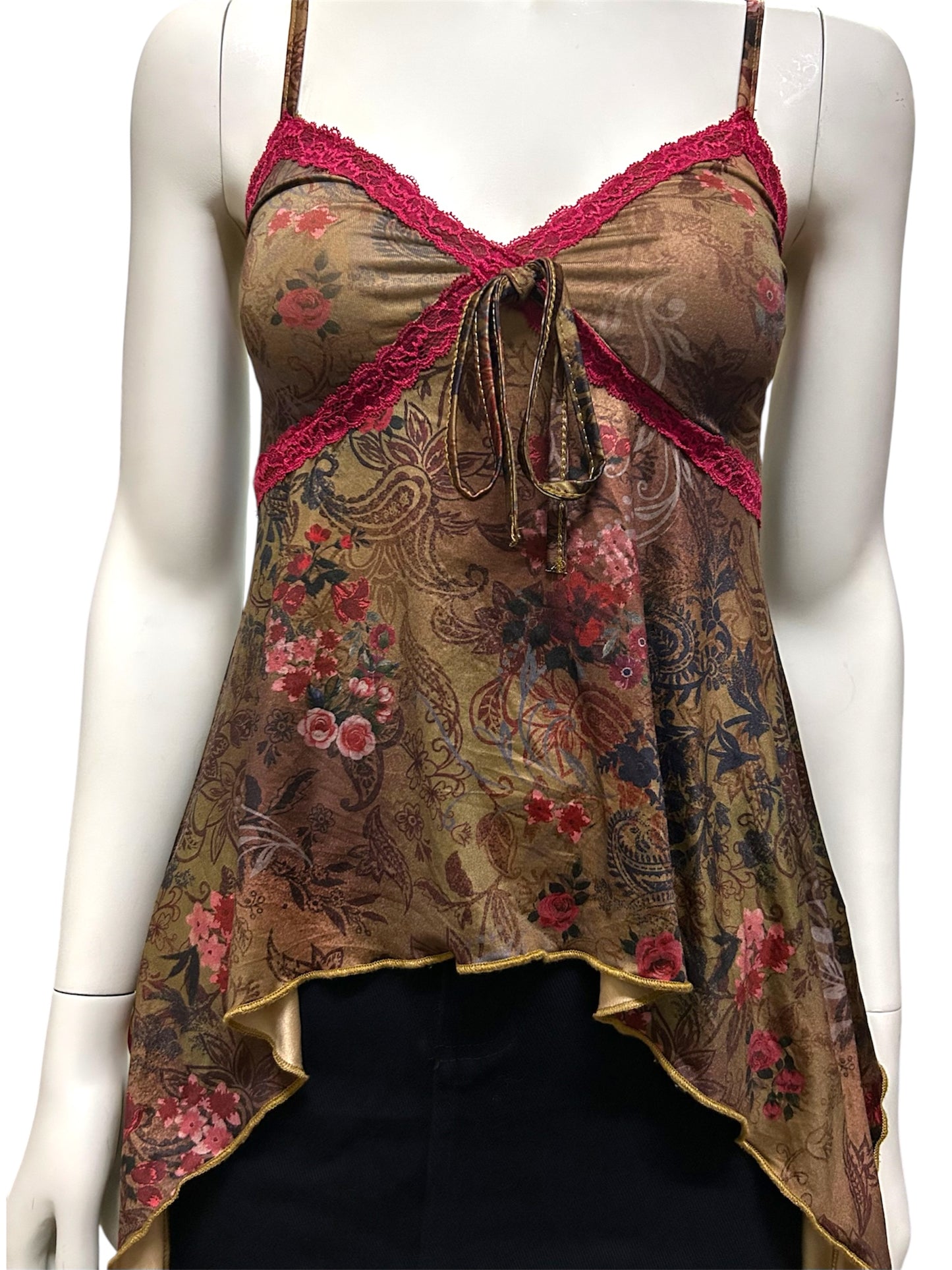Y2K Floral Asymmetrical Trim Bow Tie Boho Sleeveless Cami Going Out Cami Top