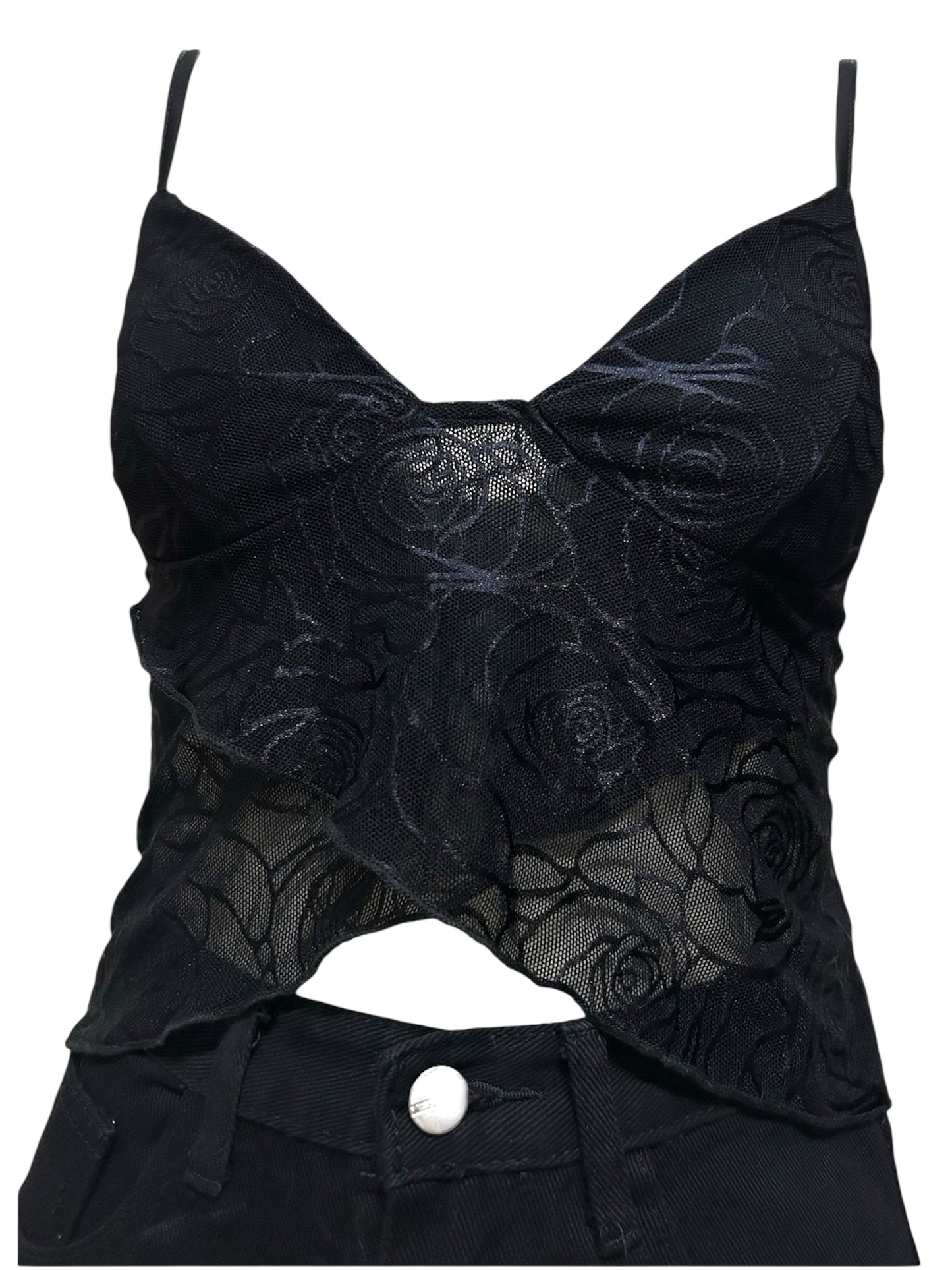 Lace Crop Top Sleeveless Adjustable Spagetti Straps Slit Hem Camisole Sexy Tank Top Streetwear
