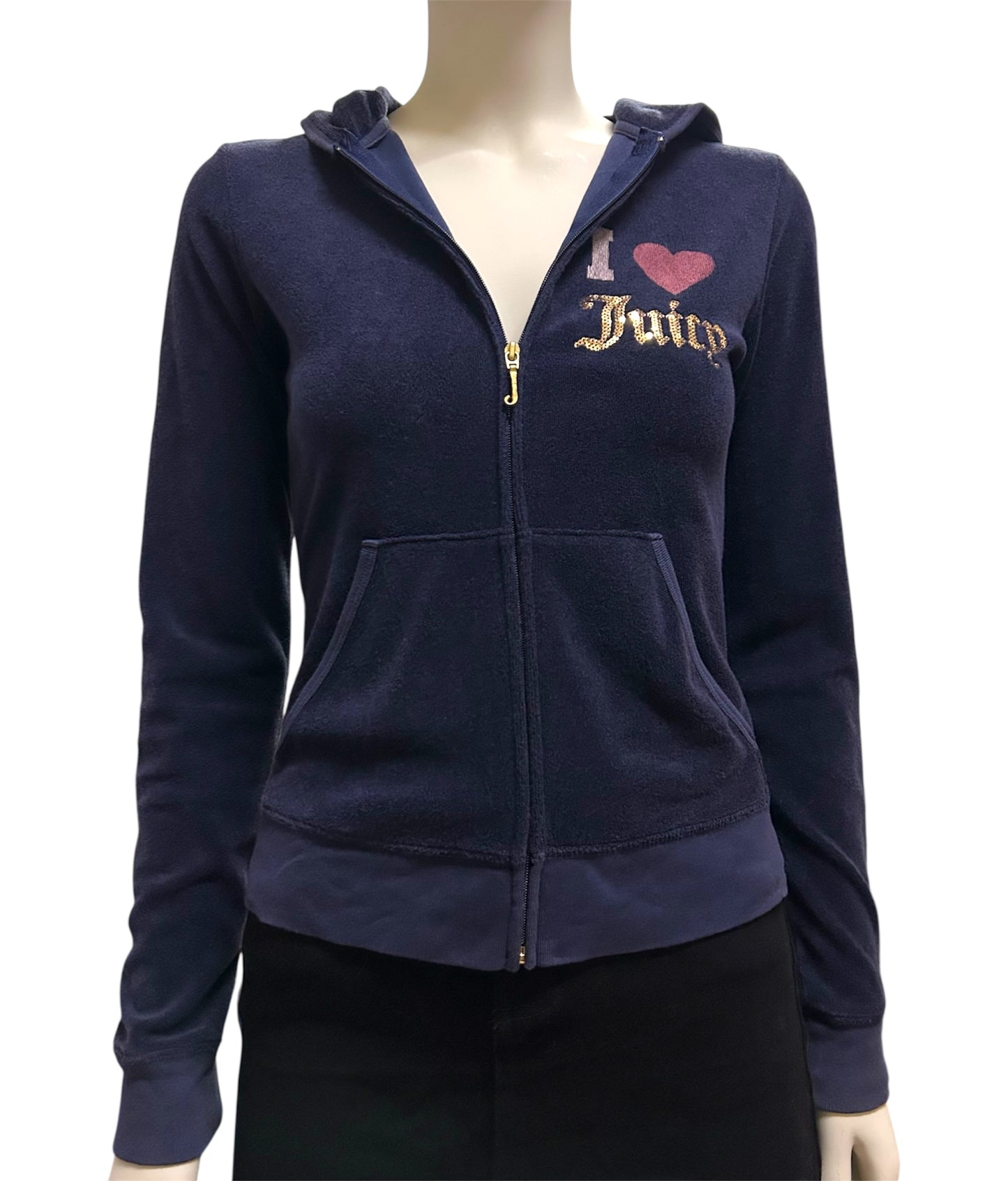 Y2K I love Juicy Couture Sequins Velour Full Zip Hoodie With Back Hit Small