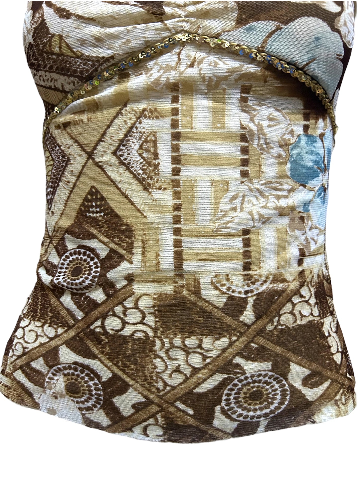 Vintage Boho Pattern With Sequin Mesh Ruffled Top