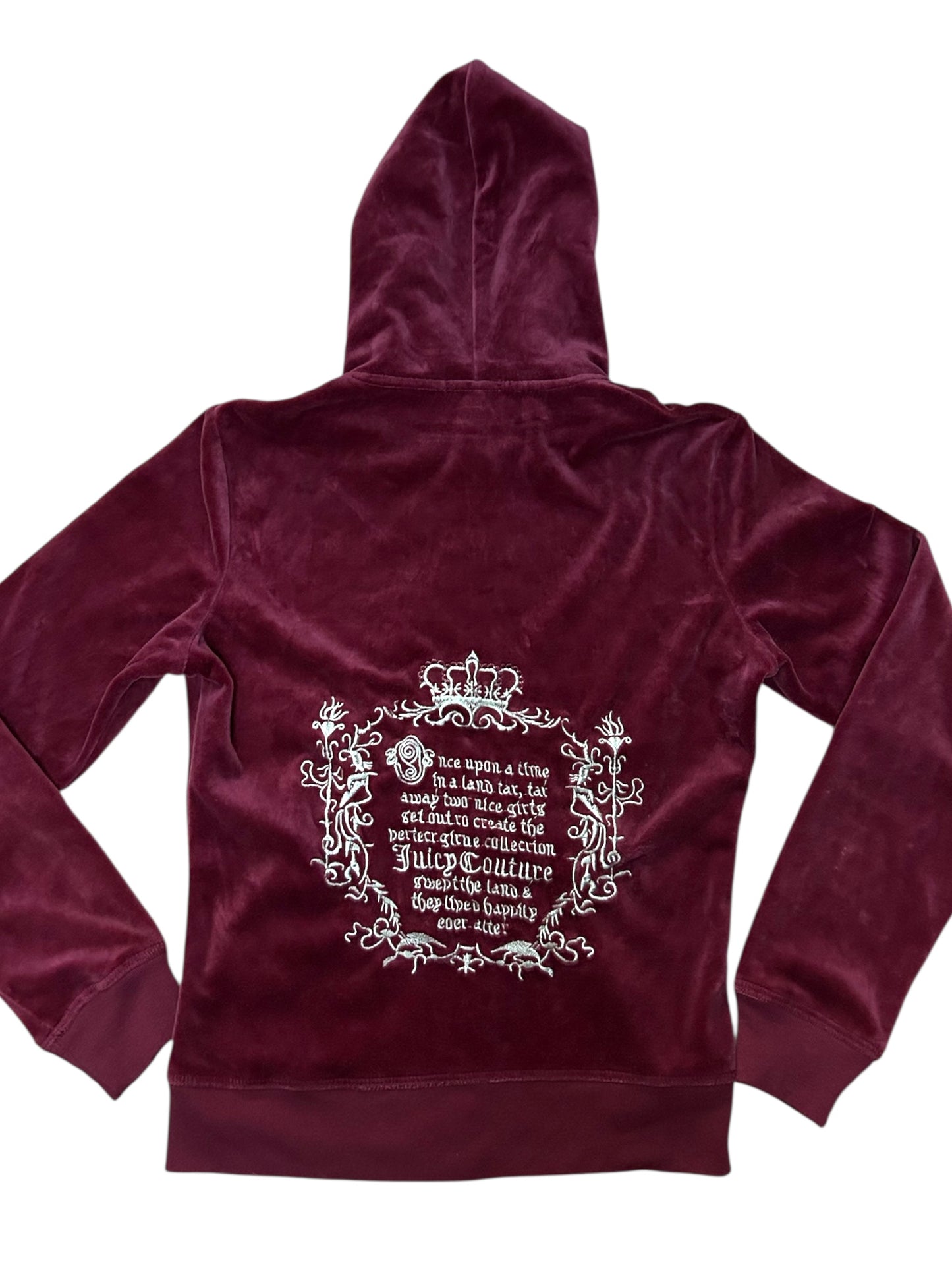 Y2k Juicy Couture Maroon Velour Zip Hoodie Once Upon A Time Back Hit Large