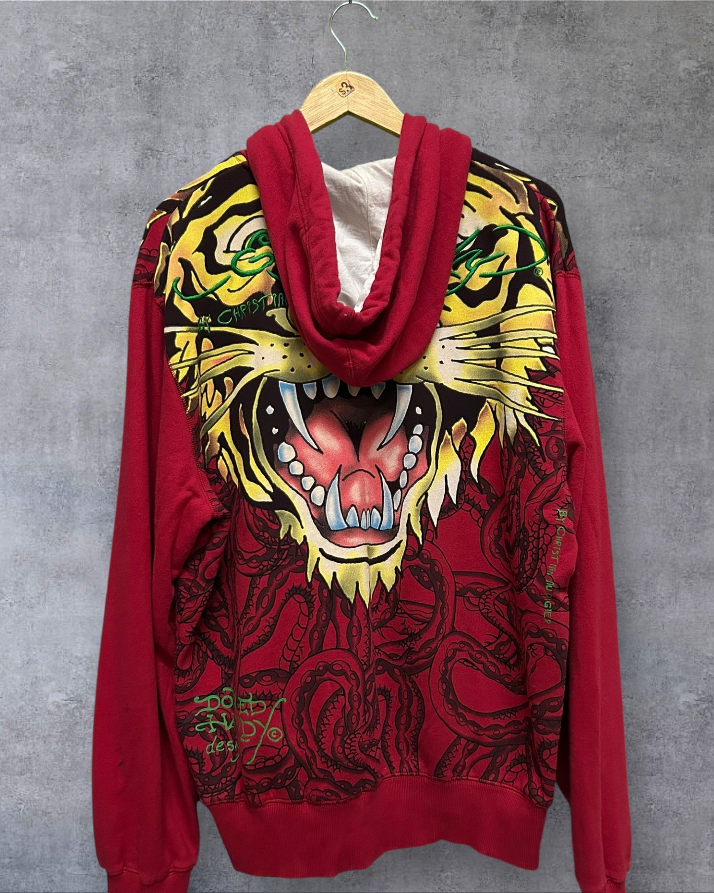 Men’s Red Christian Audigier x Ed Hardy Zip Hoodie Jacket XL