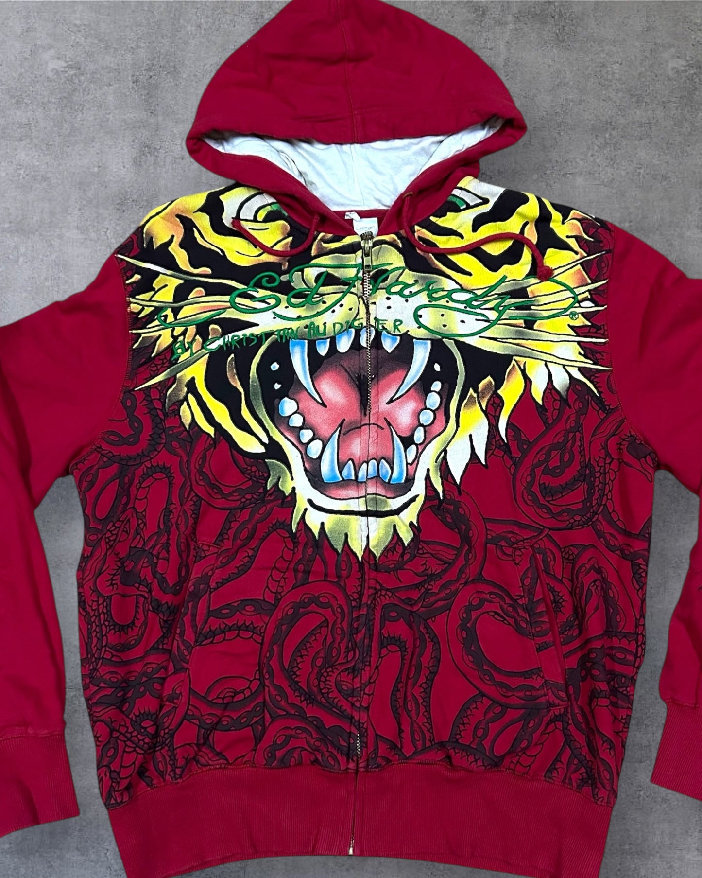 Men’s Red Christian Audigier x Ed Hardy Zip Hoodie Jacket XL