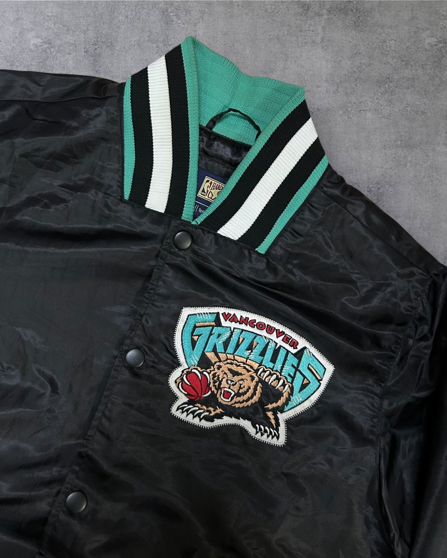 Vancouver Grizzlies Teady Bear Black Varsity Satin Jacket Large to XL