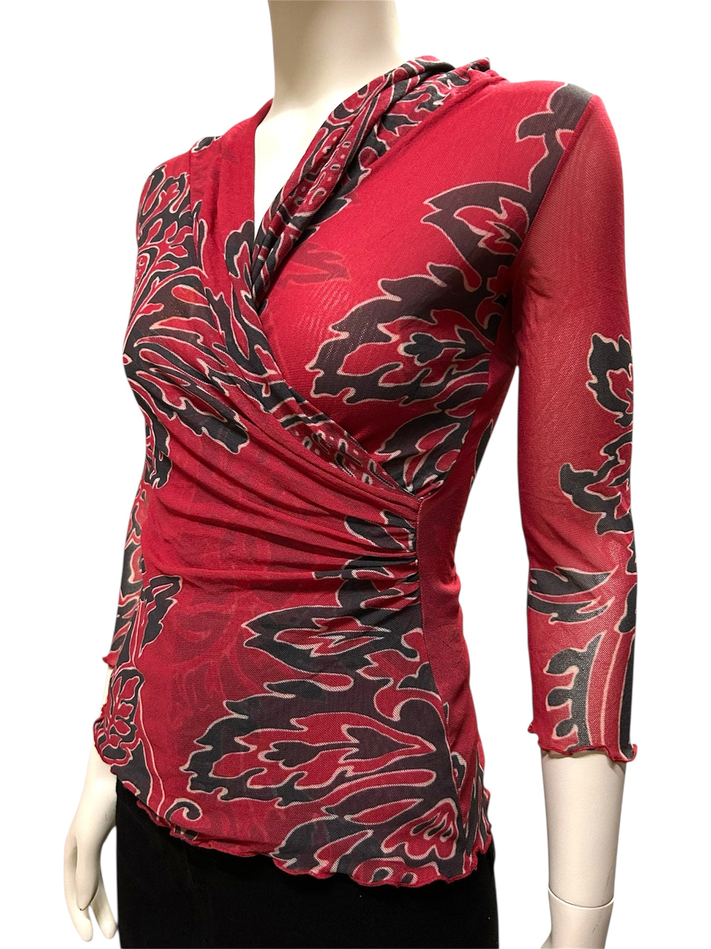 Women Nylon Sheer Ruched Side Twisted Longsleeve Top