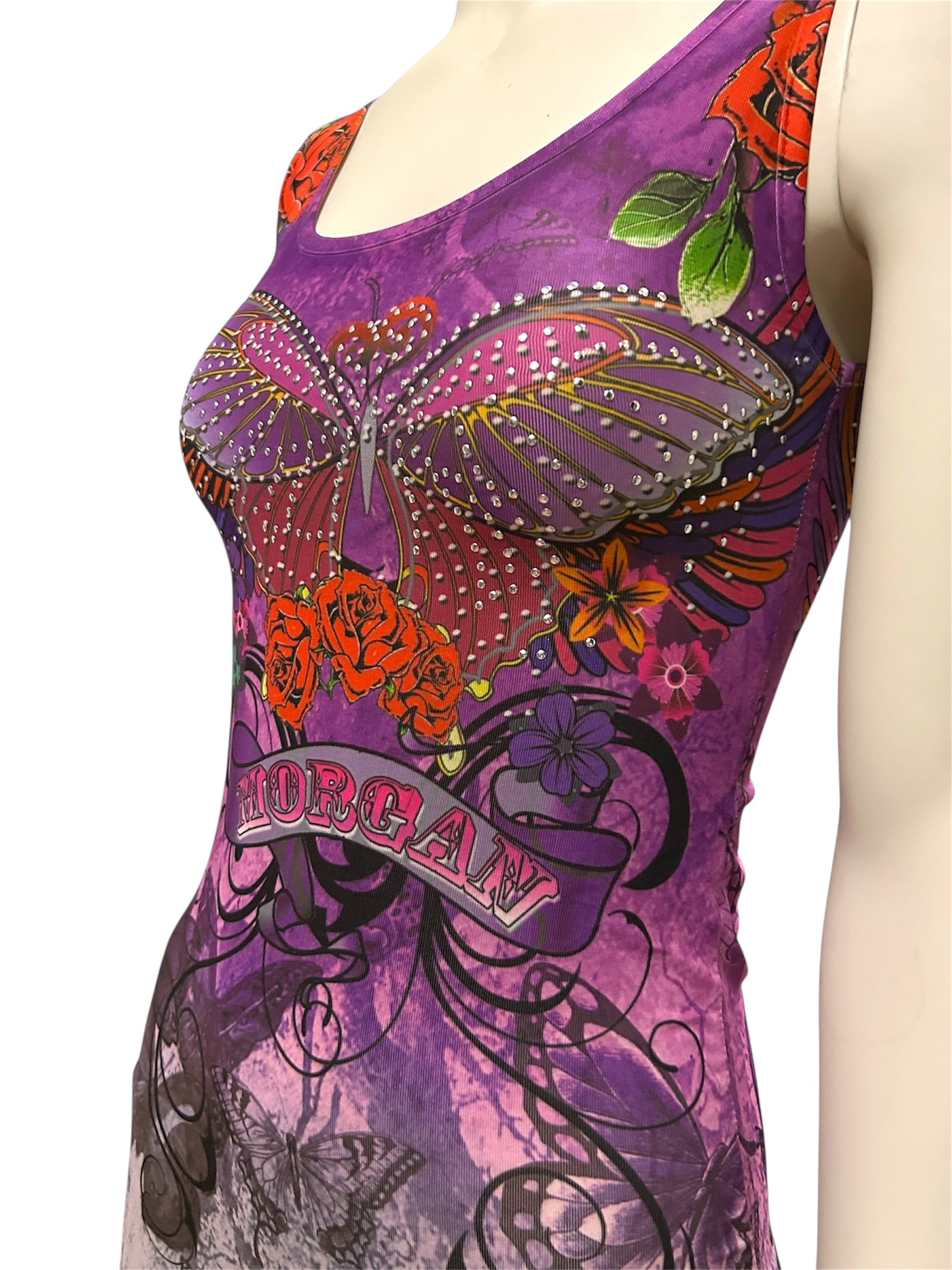 Morgan De Toi Purple & Pink Butterfly Mini Dress