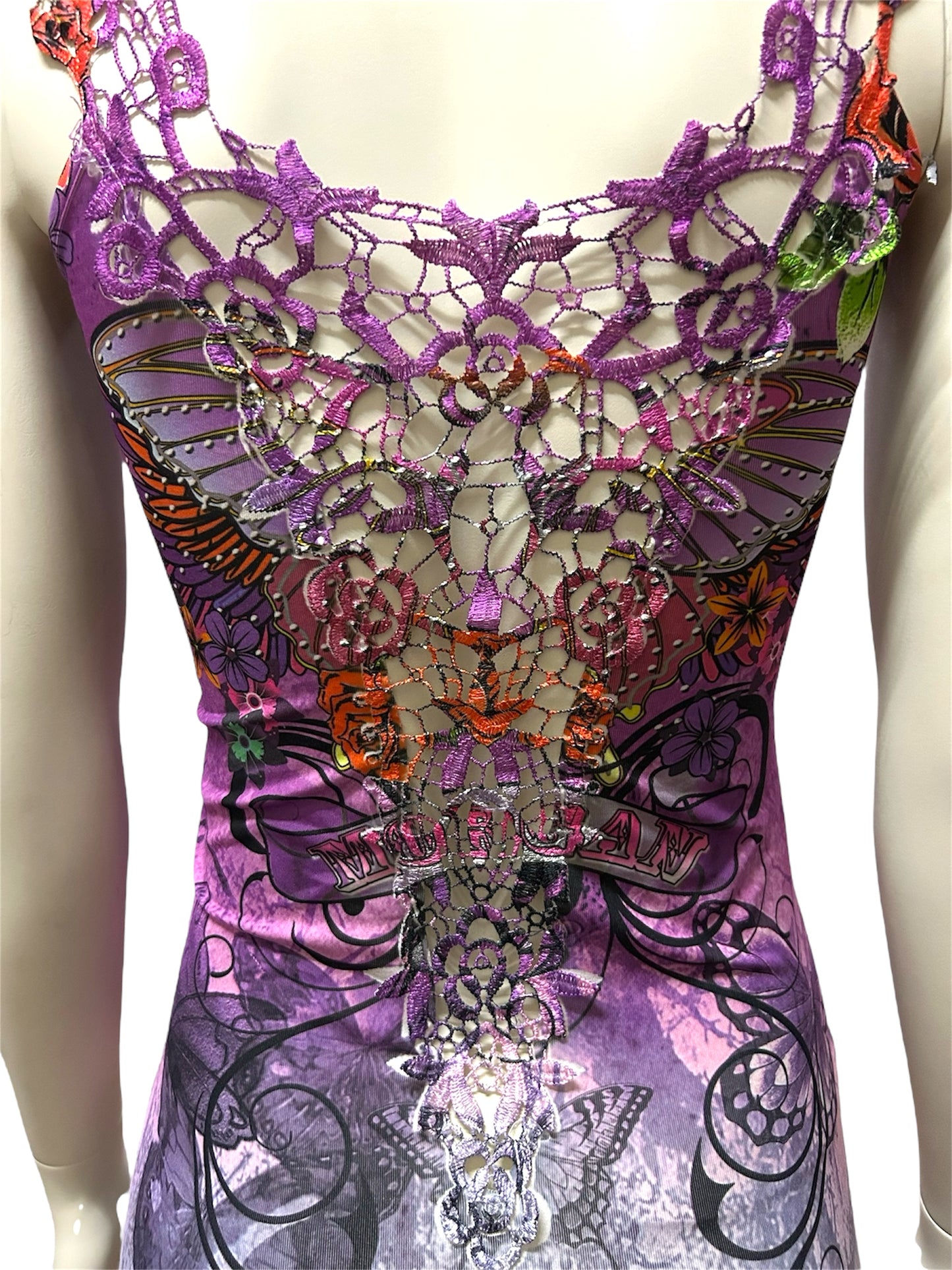 Morgan De Toi Purple & Pink Butterfly Mini Dress