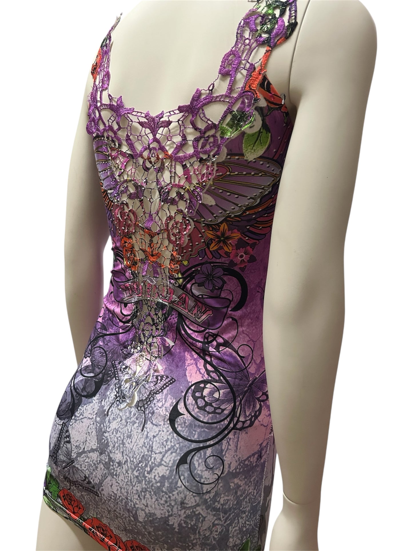 Morgan De Toi Purple & Pink Butterfly Mini Dress