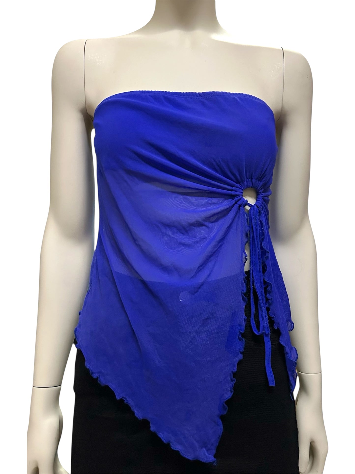Women’s Ribbed Knit Side Drawstring Off Shoulder Bandeau Strapless Tube Top
