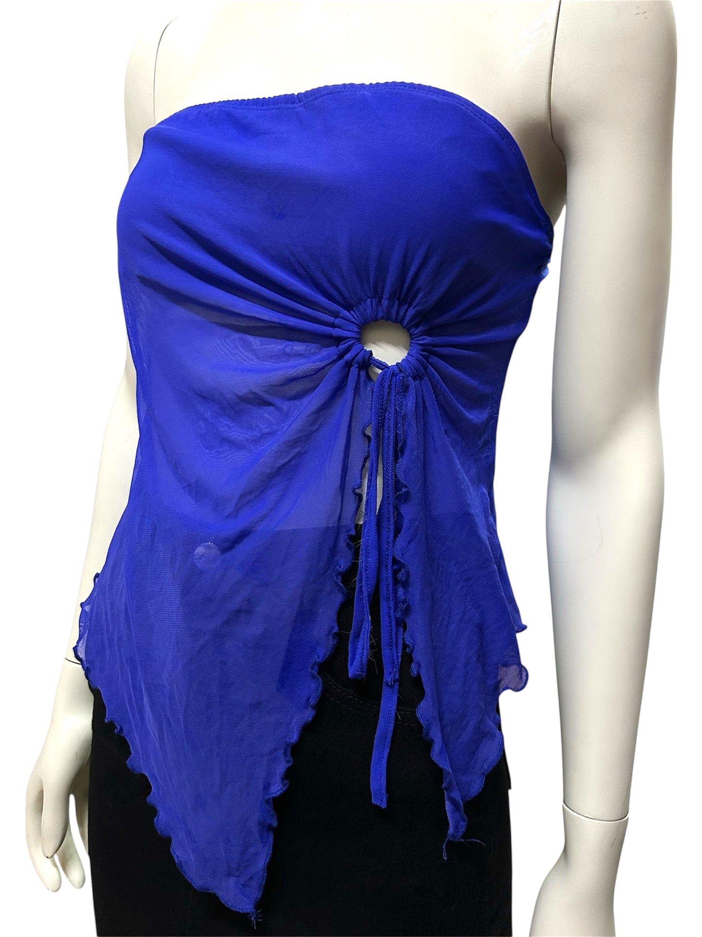 Women’s Ribbed Knit Side Drawstring Off Shoulder Bandeau Strapless Tube Top