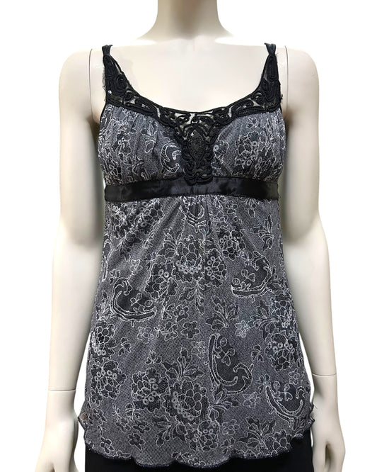 Black Sleeve Less Floral Lace Tie Top Small to Medium