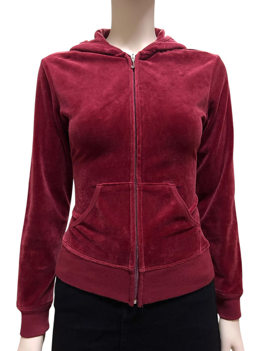 Y2k Juicy Couture Maroon Velour Zip Hoodie Once Upon A Time Back Hit Large