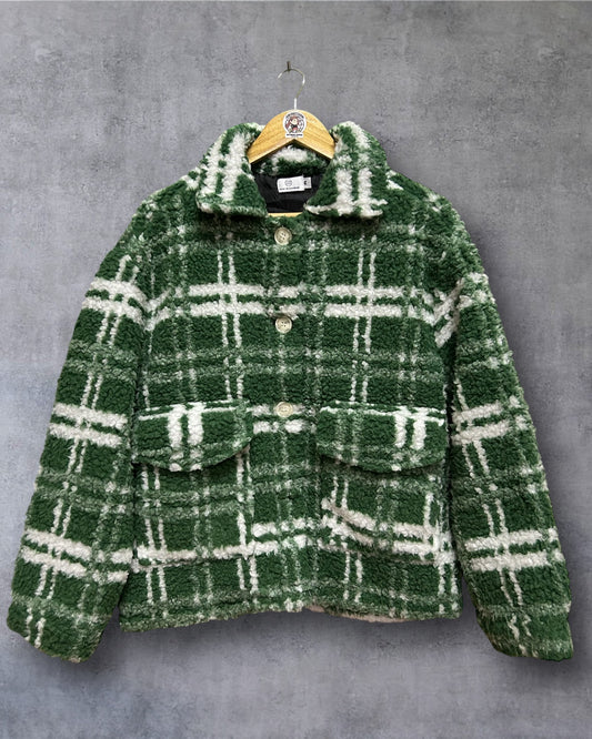 Green Fleece Plaid Coat Medium to Large