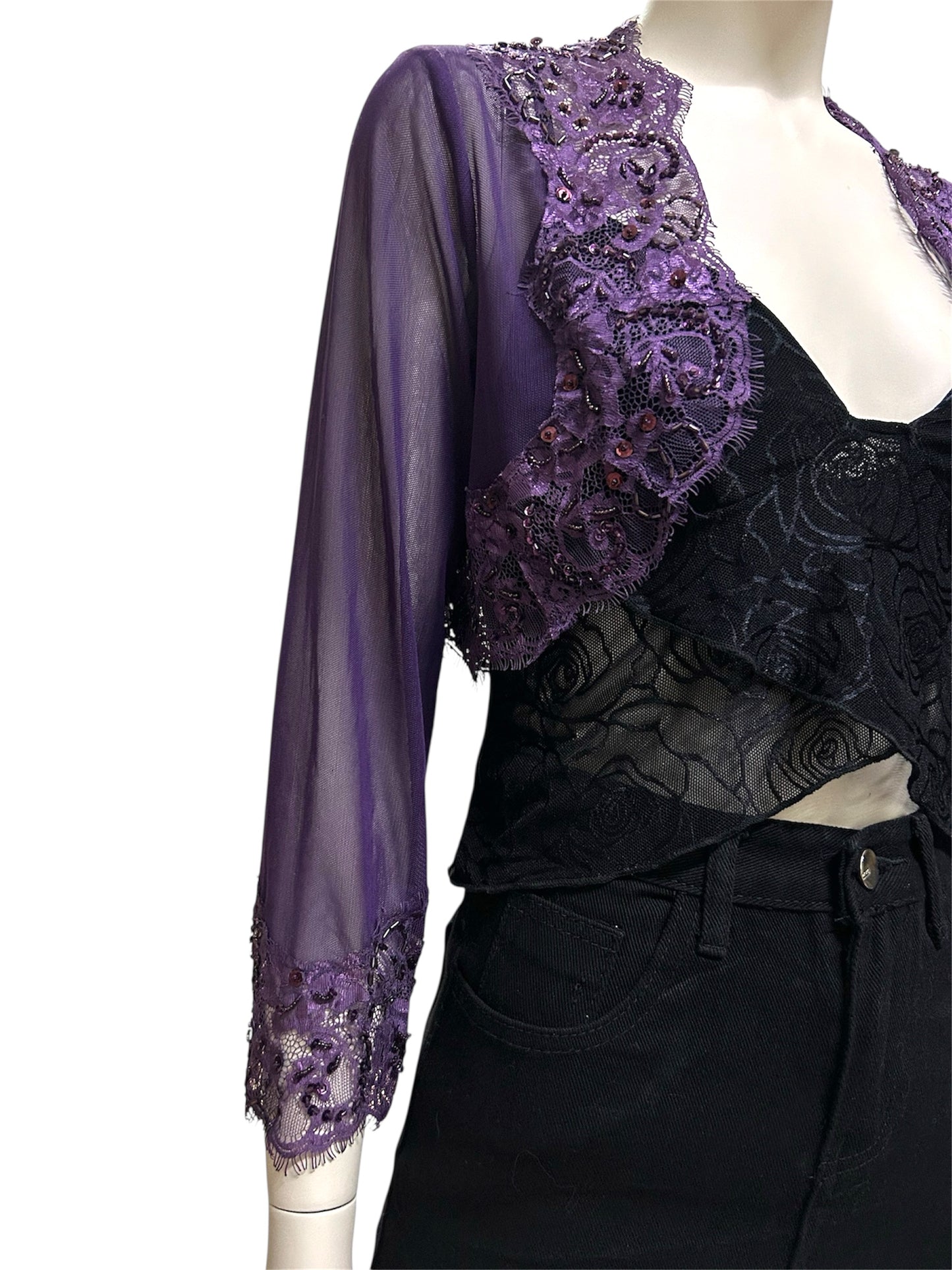 Purple Breaded Crop Top Cardigan XS