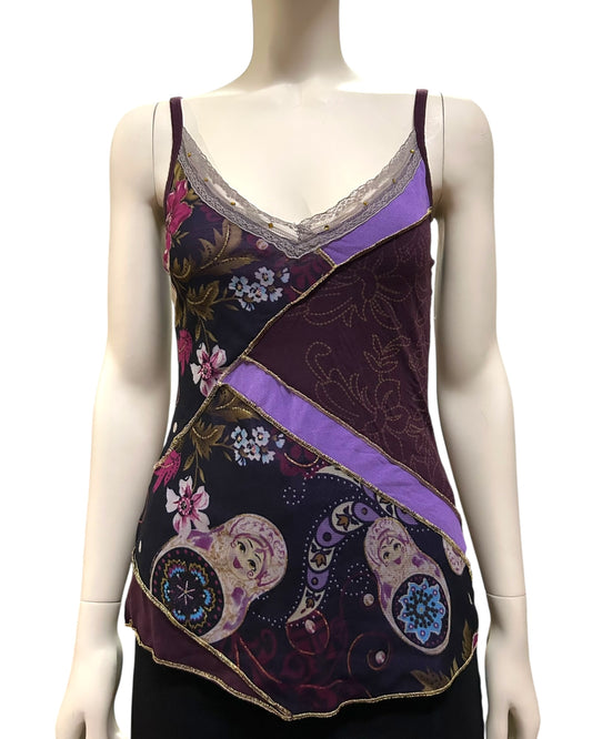 Vintage Floral Nesting Doll Pattern Sleeveless Tops Small