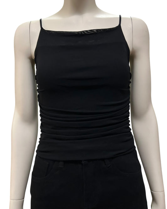 Black Ruched Square Neck Apron Cami Top Small