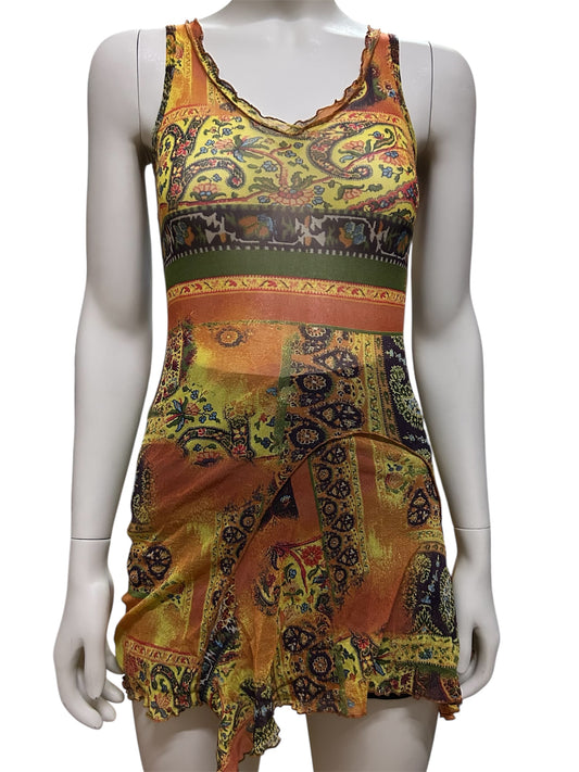 Fitted Sleeveless Paisley Print Mini Dress