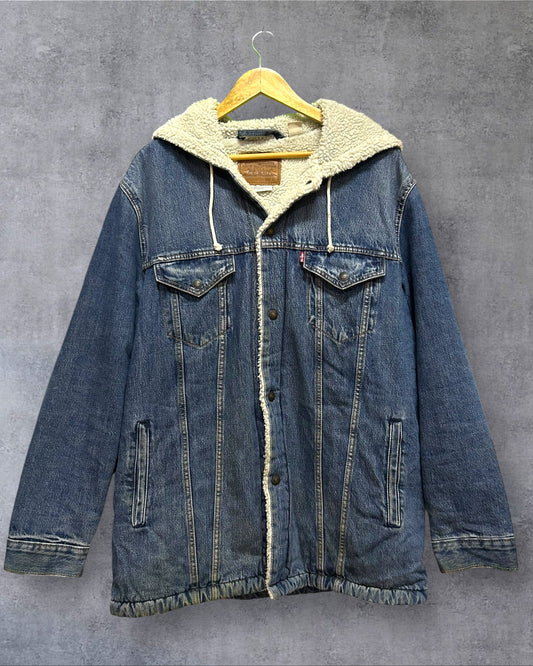 Vintage Levi’s Jean Jacket Sherpa Lined Drawstring Hoodie Large to XXL
